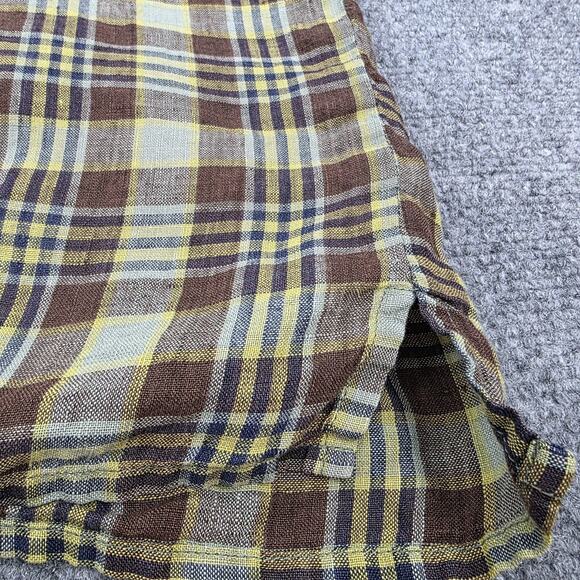 Banana Republic Shirt Mens Large Brown Yellow Plaid Linen Short Sleeve Button Up - Picture 12 of 14